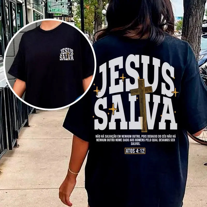 Camiseta Oversized Jesus Salva Santo Lar