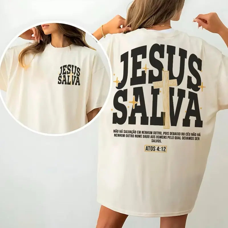 Camiseta Oversized Jesus Salva Santo Lar